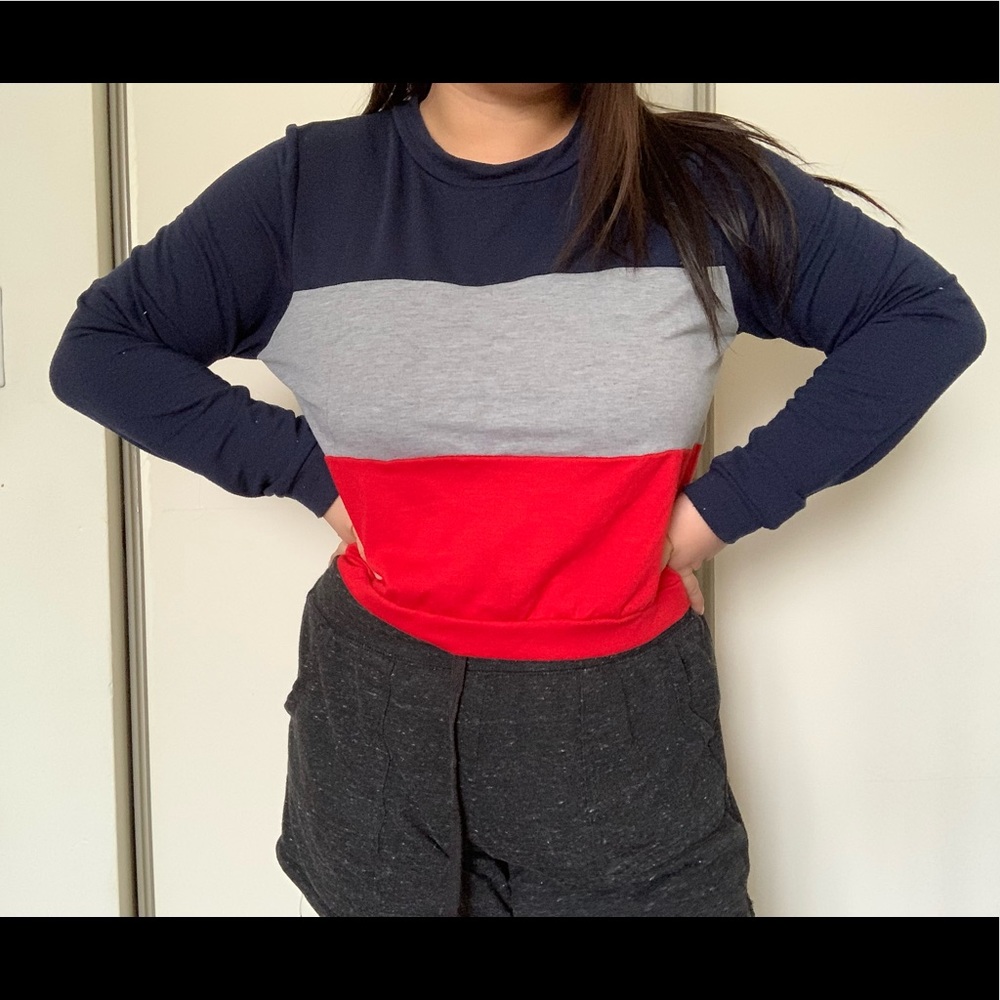 Red,blue and gray shirt